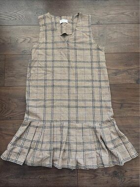 Plaid Drop-Waist Sleeveless Dress - Beige & Black